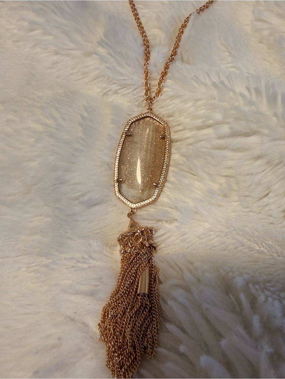 Kendra Scott Rayne Gold Dusted Glass Rose Gold Tassel Necklace โ Retired